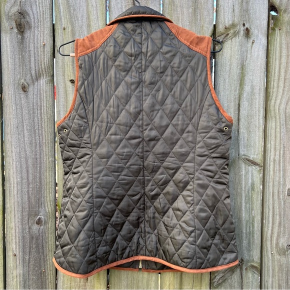 Vince Camuto Puffer Vest Green Brown Gold Accent - Picture 2 of 11